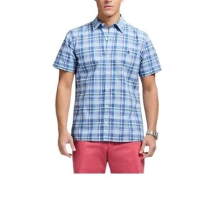 Izod Saltwater Madras Mens Short Sleeve Button Up Shirt Size XL